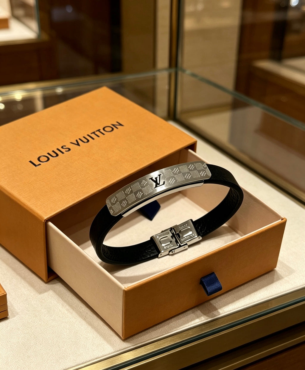 Louis Vuitton Blue Antiqued Leather Chain Bracelet - album image 9