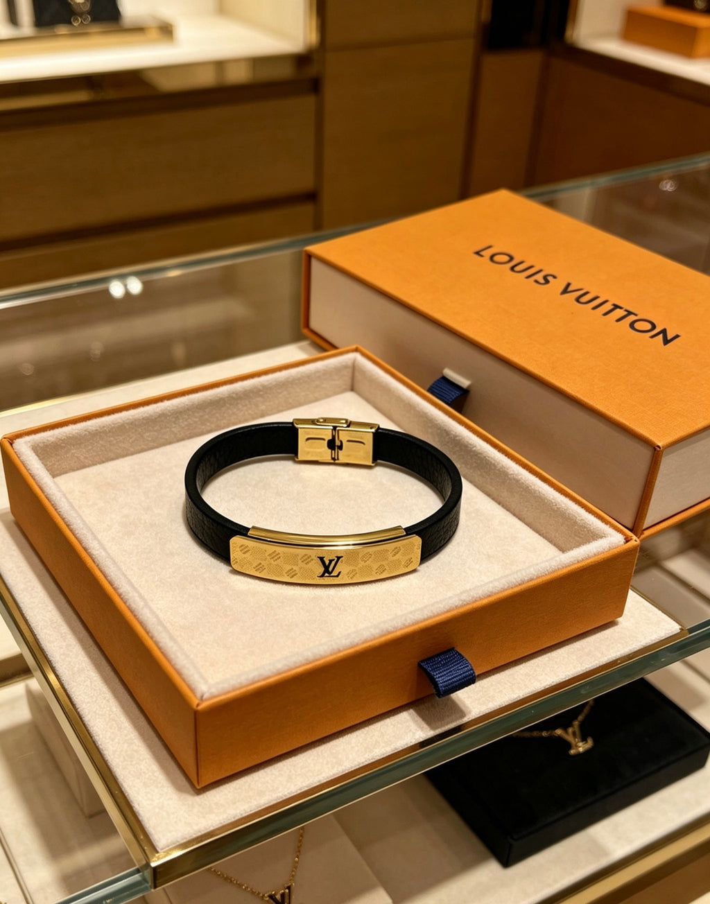 Louis Vuitton Blue Antiqued Leather Chain Bracelet - album image 8