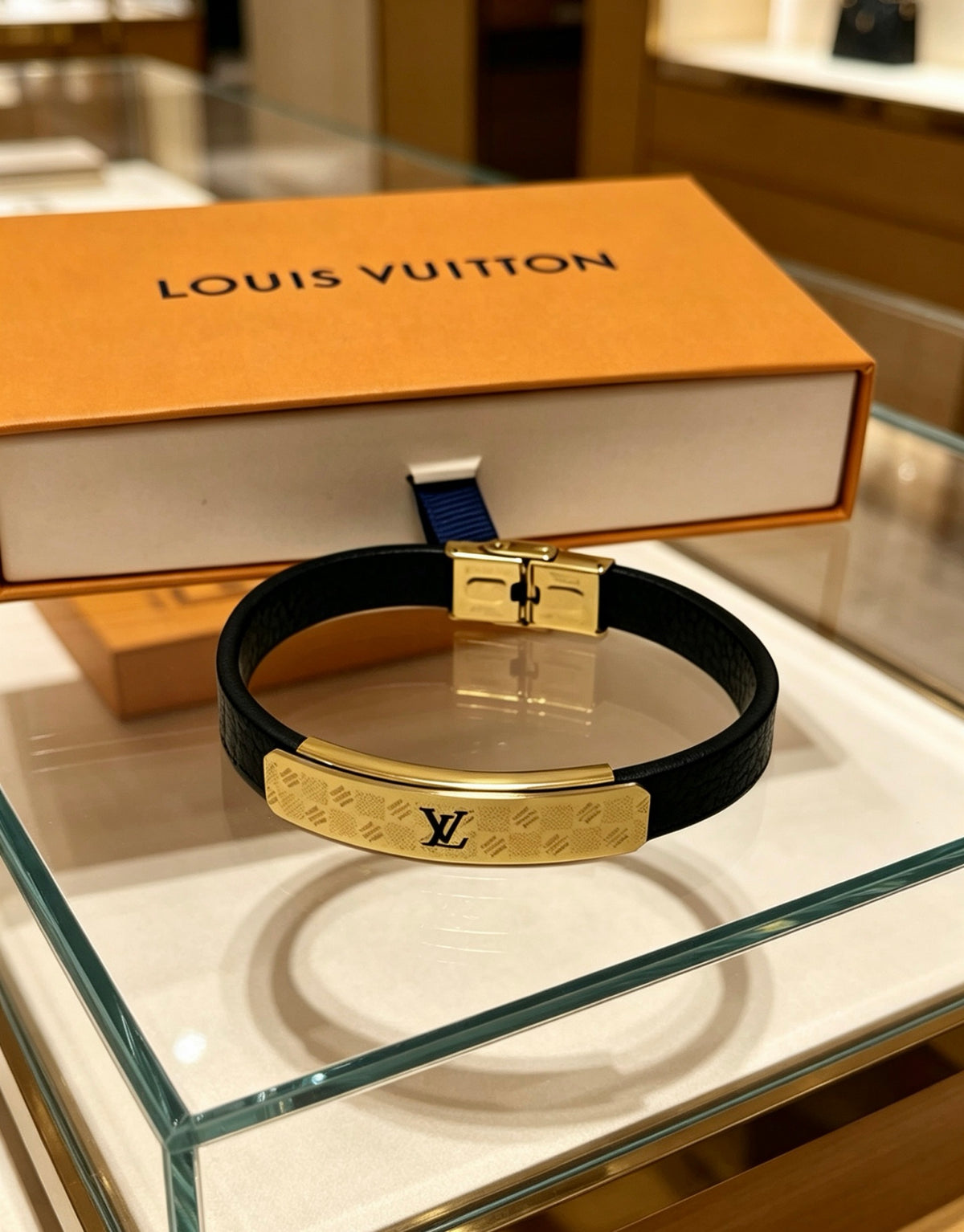 Louis Vuitton Blue Antiqued Leather Chain Bracelet - album image 7