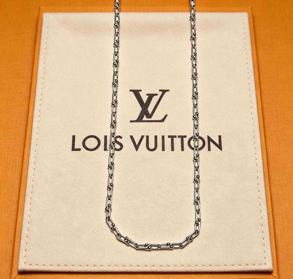 Louis Vuitton Silver-Tone Rectangular Link Chain Necklace - album image 1