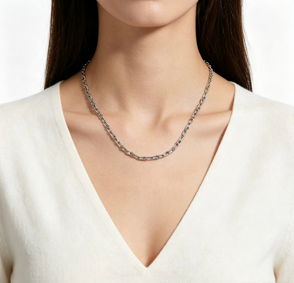 Louis Vuitton Silver-Tone Rectangular Link Chain Necklace - album image 9