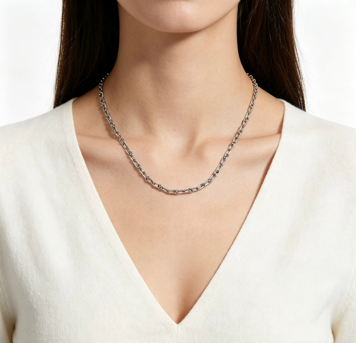 Louis Vuitton Silver-Tone Rectangular Link Chain Necklace - album image 9