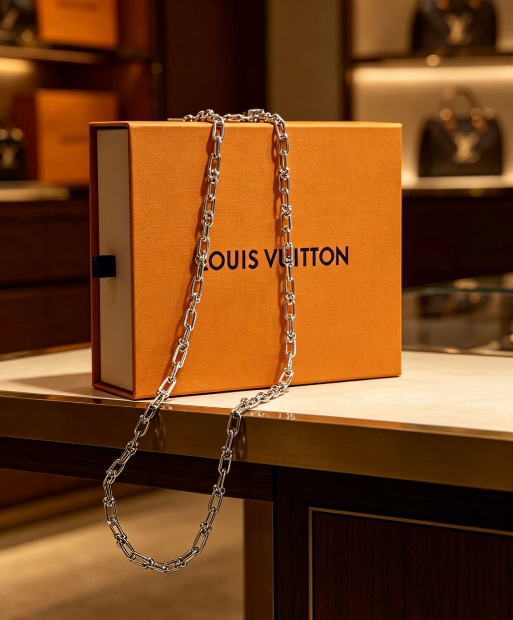 Louis Vuitton Silver-Tone Rectangular Link Chain Necklace - album image 2