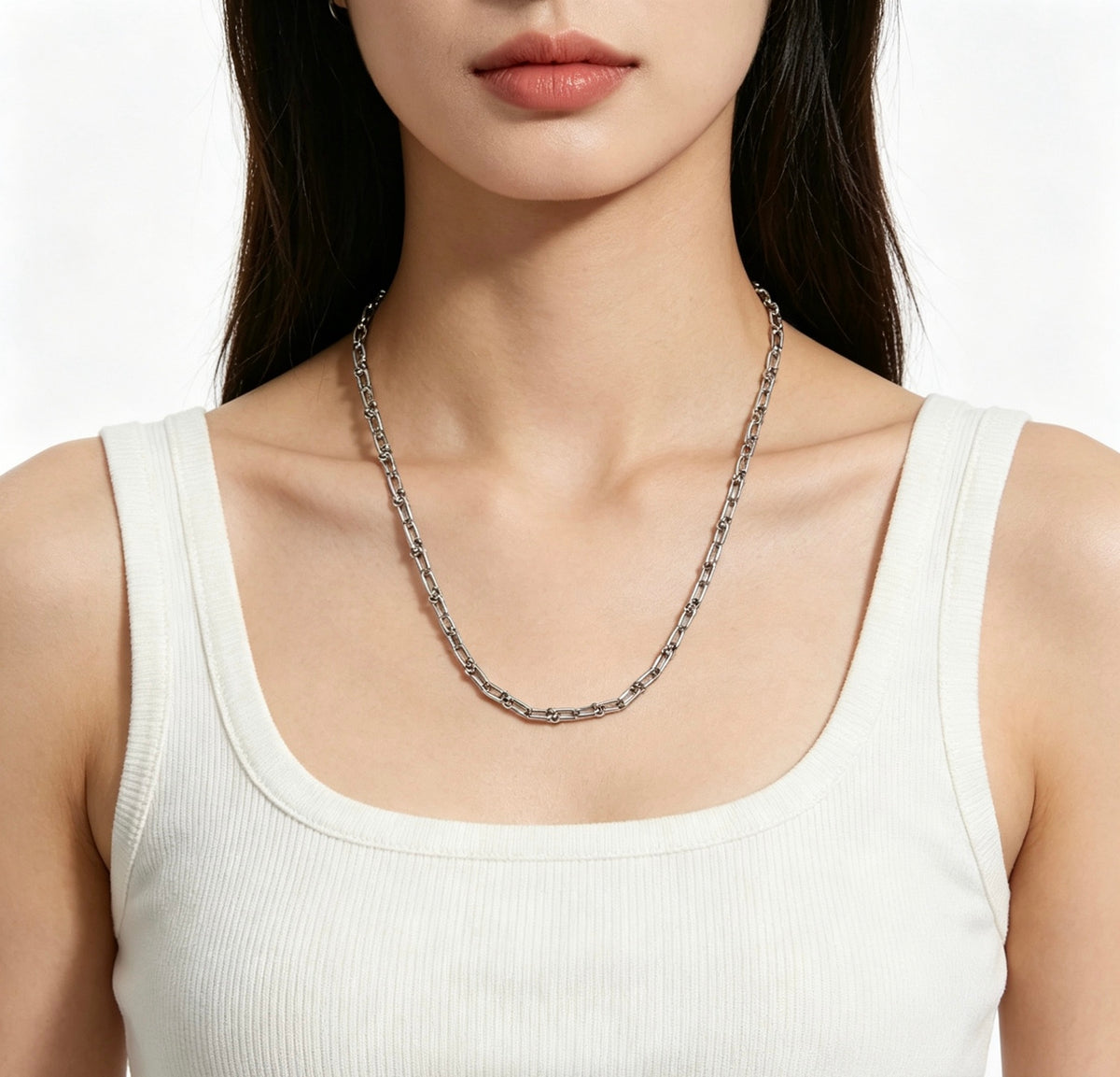 Louis Vuitton Silver-Tone Rectangular Link Chain Necklace - album image 7