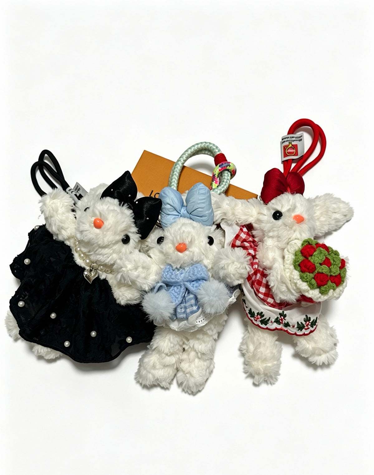 Louis Vuitton White Plush Character Bag Charm with Red Floral Outfit - album image 7