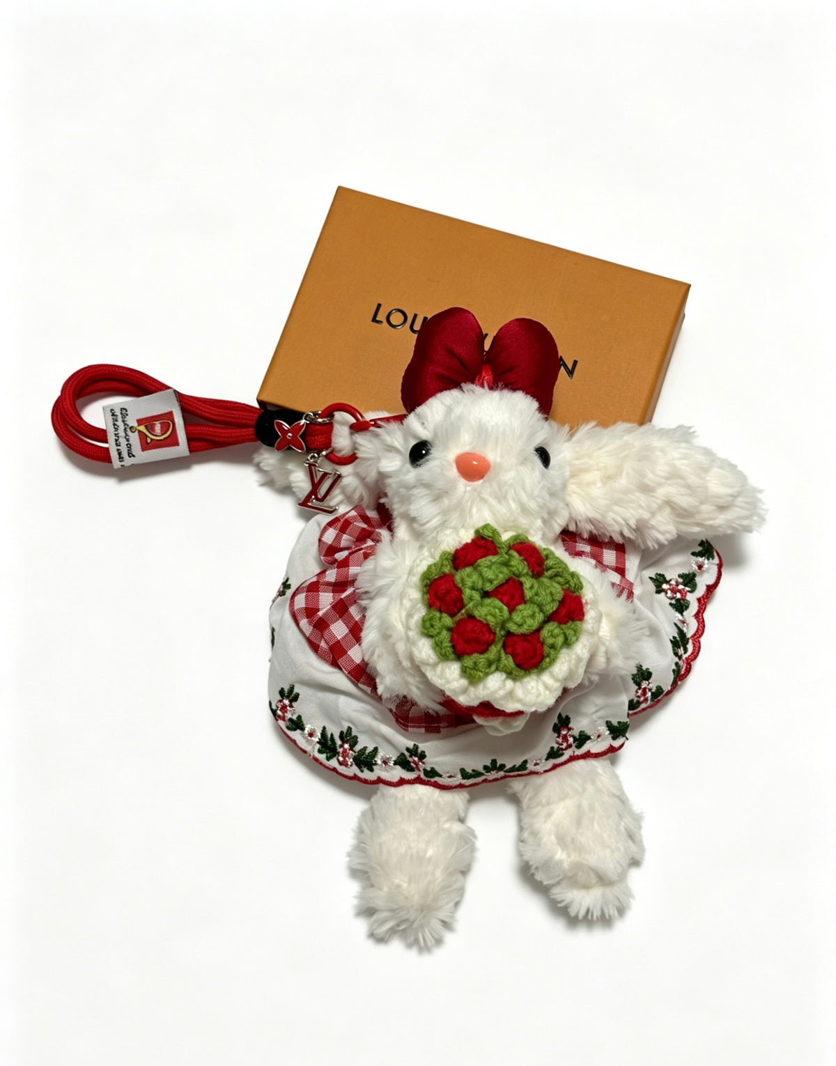 Louis Vuitton White Plush Character Bag Charm with Red Floral Outfit - album image 1