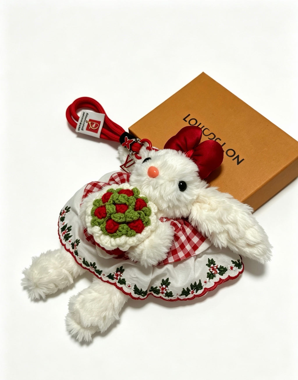 Louis Vuitton White Plush Character Bag Charm with Red Floral Outfit - album image 2