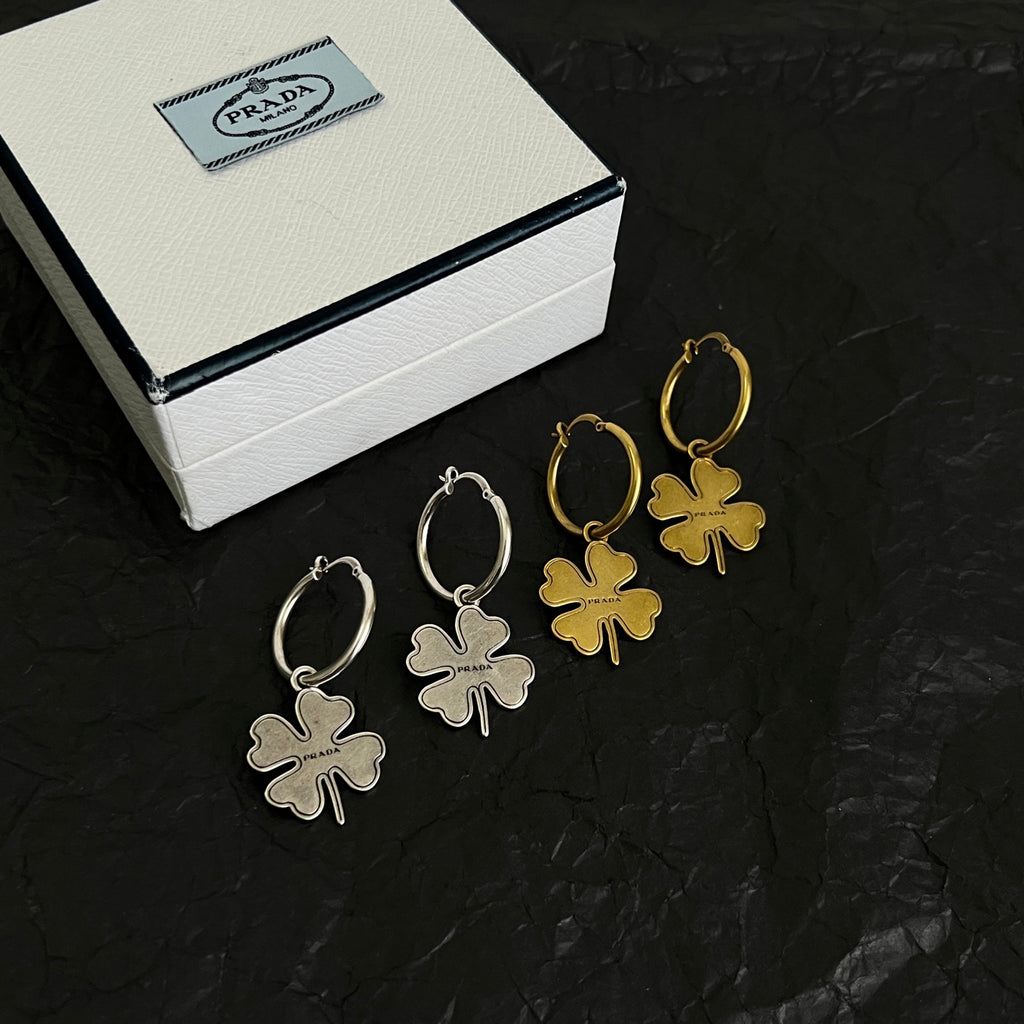 Prada Gold-Tone Flower Drop Hoop Earrings - album image 2