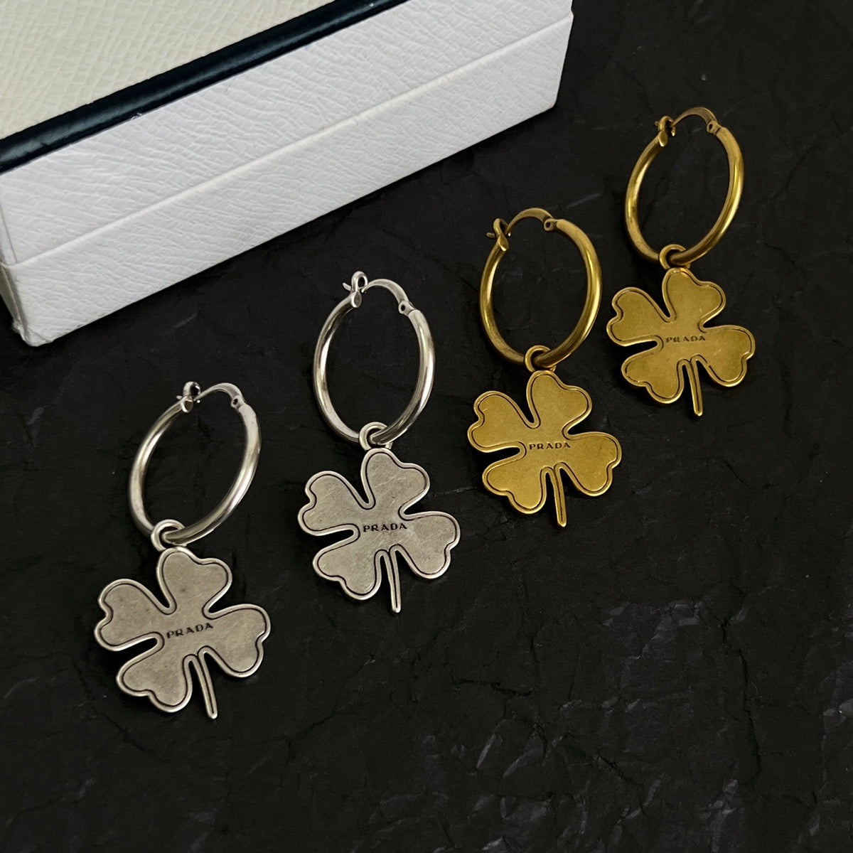 Prada Gold-Tone Flower Drop Hoop Earrings - album image 4