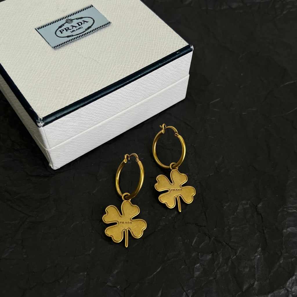 Prada Gold-Tone Flower Drop Hoop Earrings - album image 1