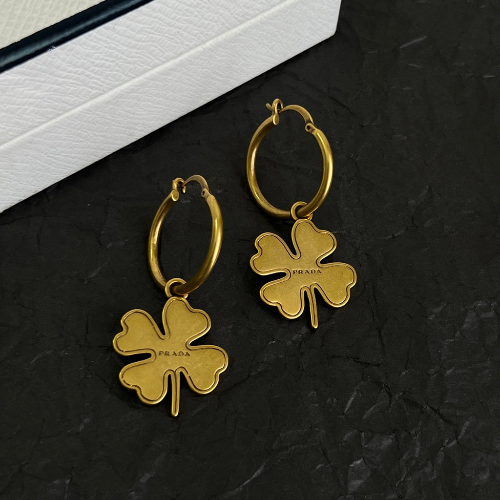 Prada Gold-Tone Flower Drop Hoop Earrings - album image 5