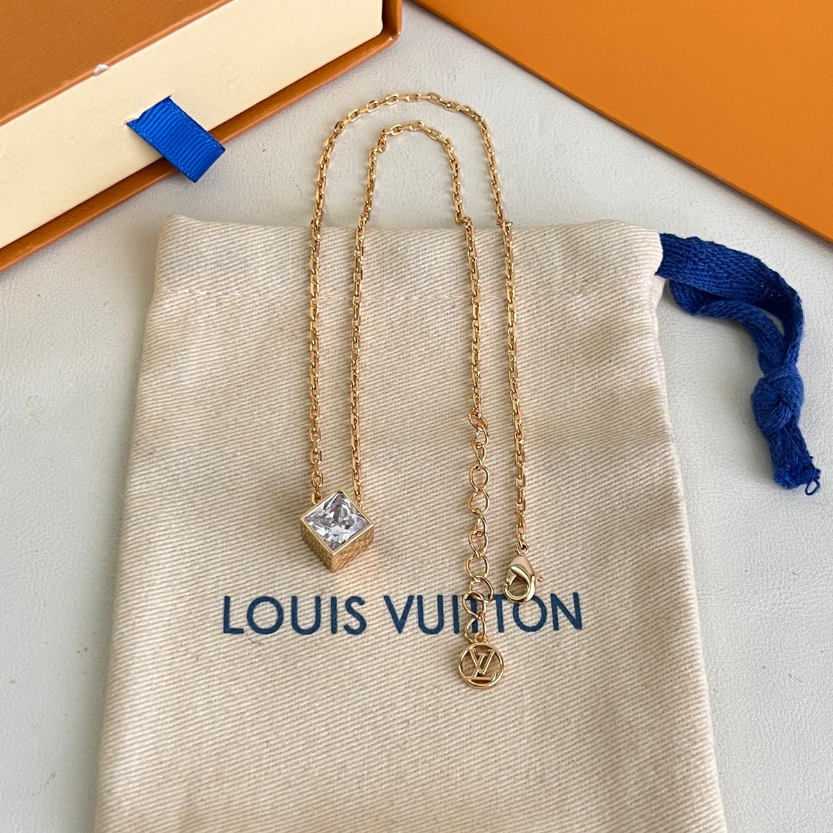 Louis Vuitton Gold-Tone Cube Pendant Necklace - album image 7