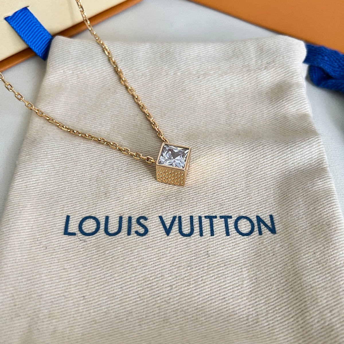 Louis Vuitton Gold-Tone Cube Pendant Necklace - album image 5