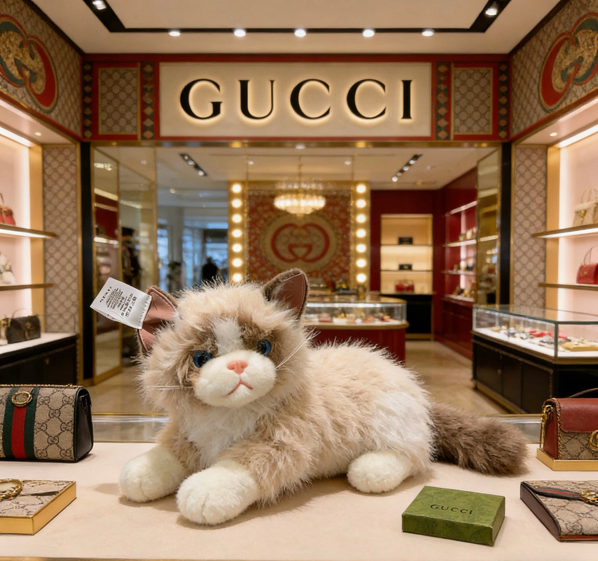 Gucci Gray Long-Haired Cat Plush Toy - album image 1