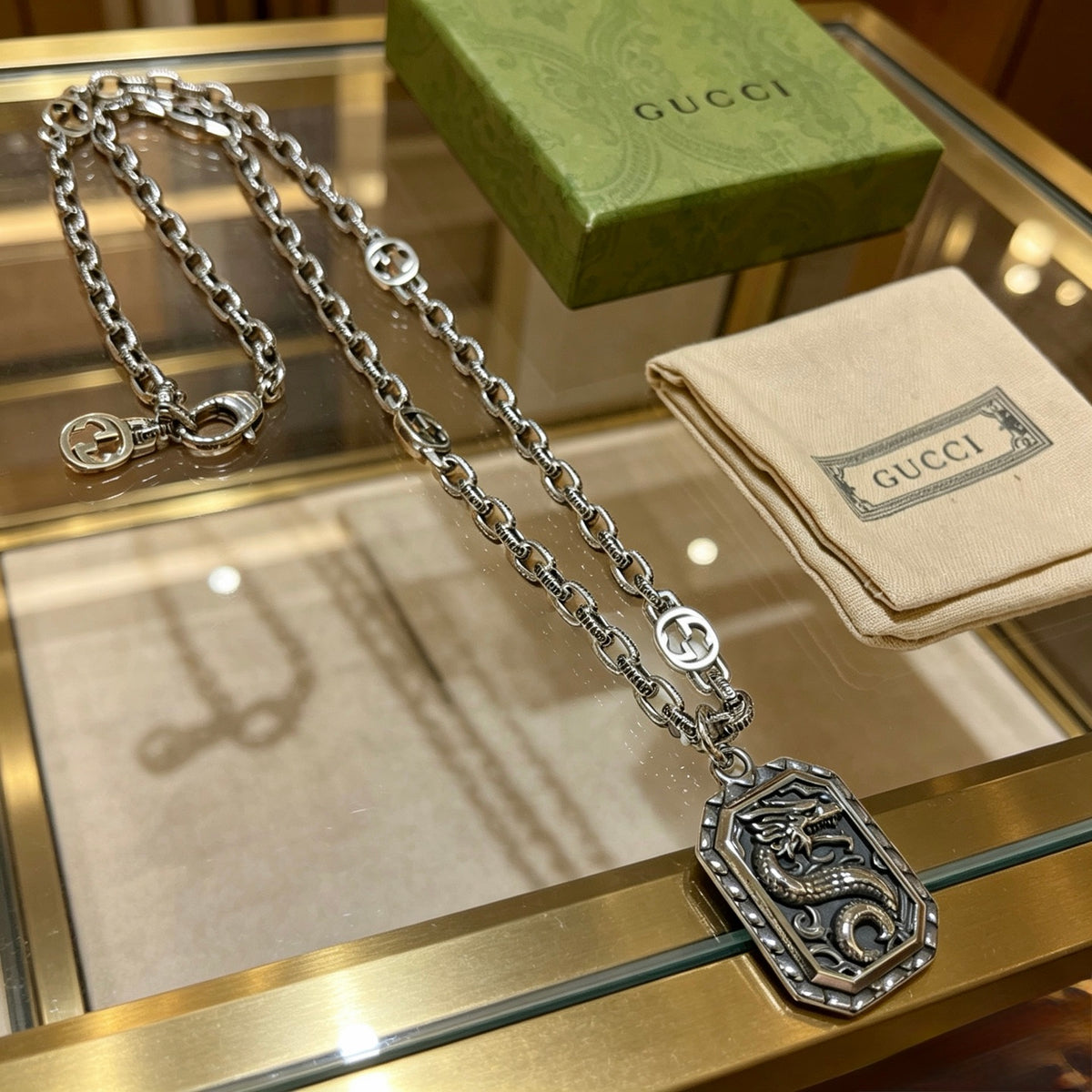 Gucci Anger Forest Interlocking G Antiqued Chain Necklace - album image 7