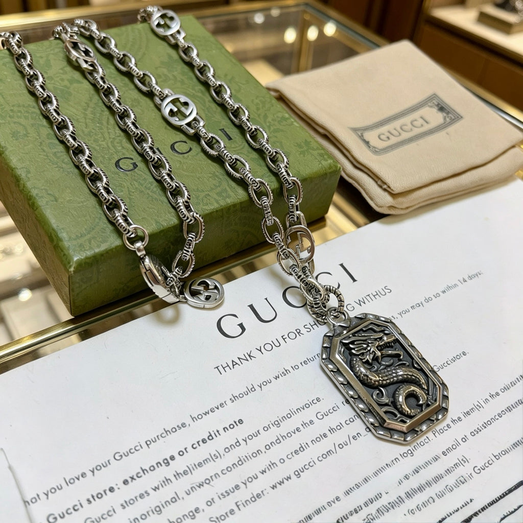 Gucci Anger Forest Interlocking G Antiqued Chain Necklace - album image 4