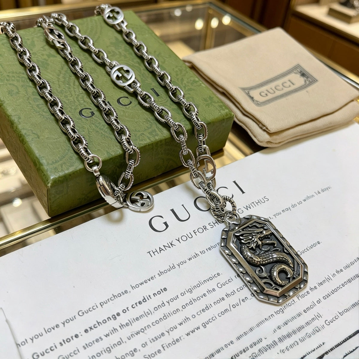 Gucci Anger Forest Interlocking G Antiqued Chain Necklace - album image 4