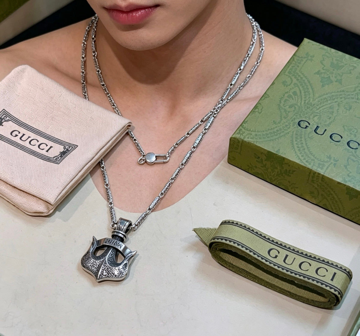 Gucci Anger Forest Interlocking G Antiqued Chain Necklace - album image 7