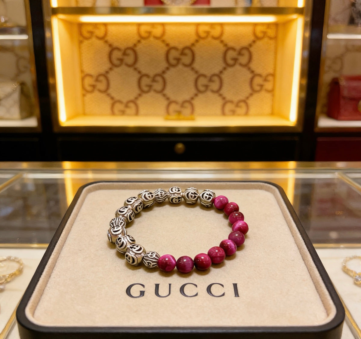 Gucci Anger Forest Interlocking G Tiger Eye Crystal Accent Antiqued Bracelet - album image 1