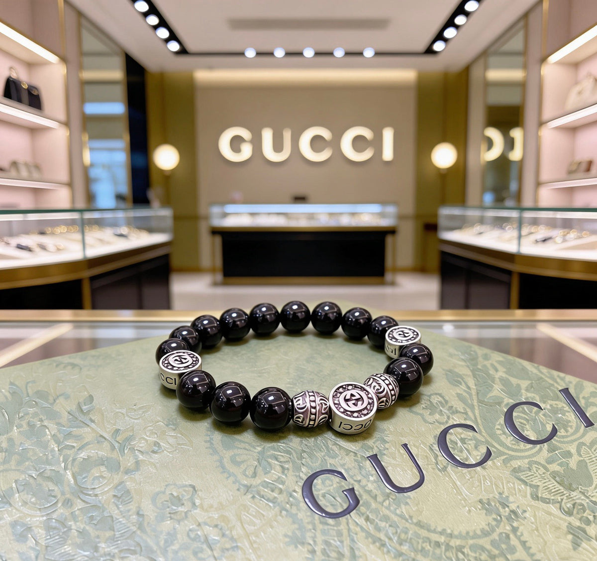 Gucci Anger Forest Interlocking G Black Agate Agate Antiqued Bracelet - album image 8
