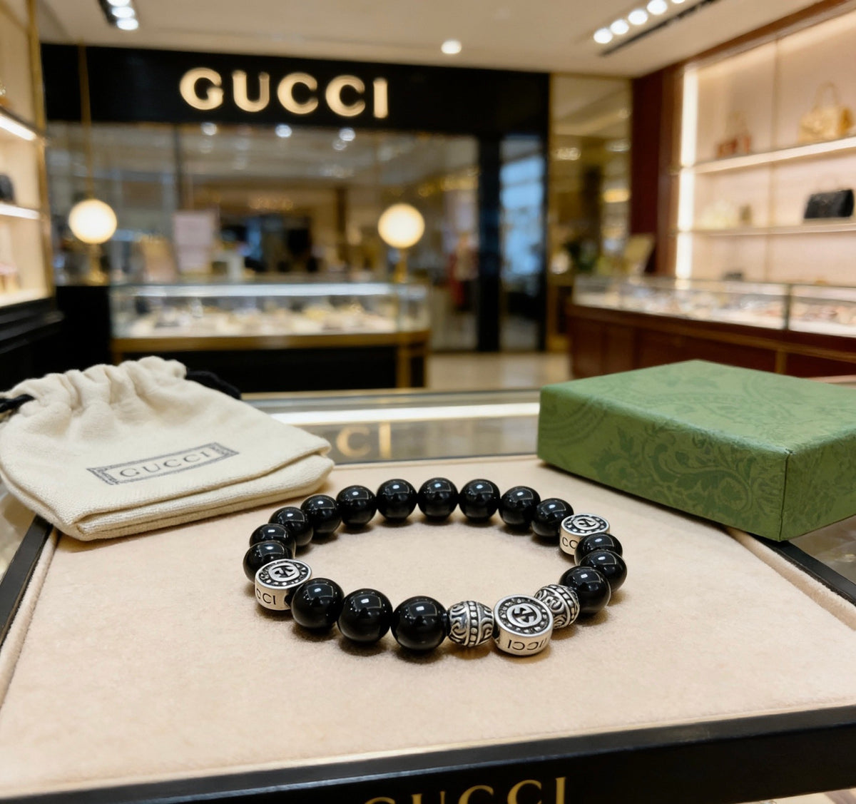Gucci Anger Forest Interlocking G Black Agate Agate Antiqued Bracelet - album image 2