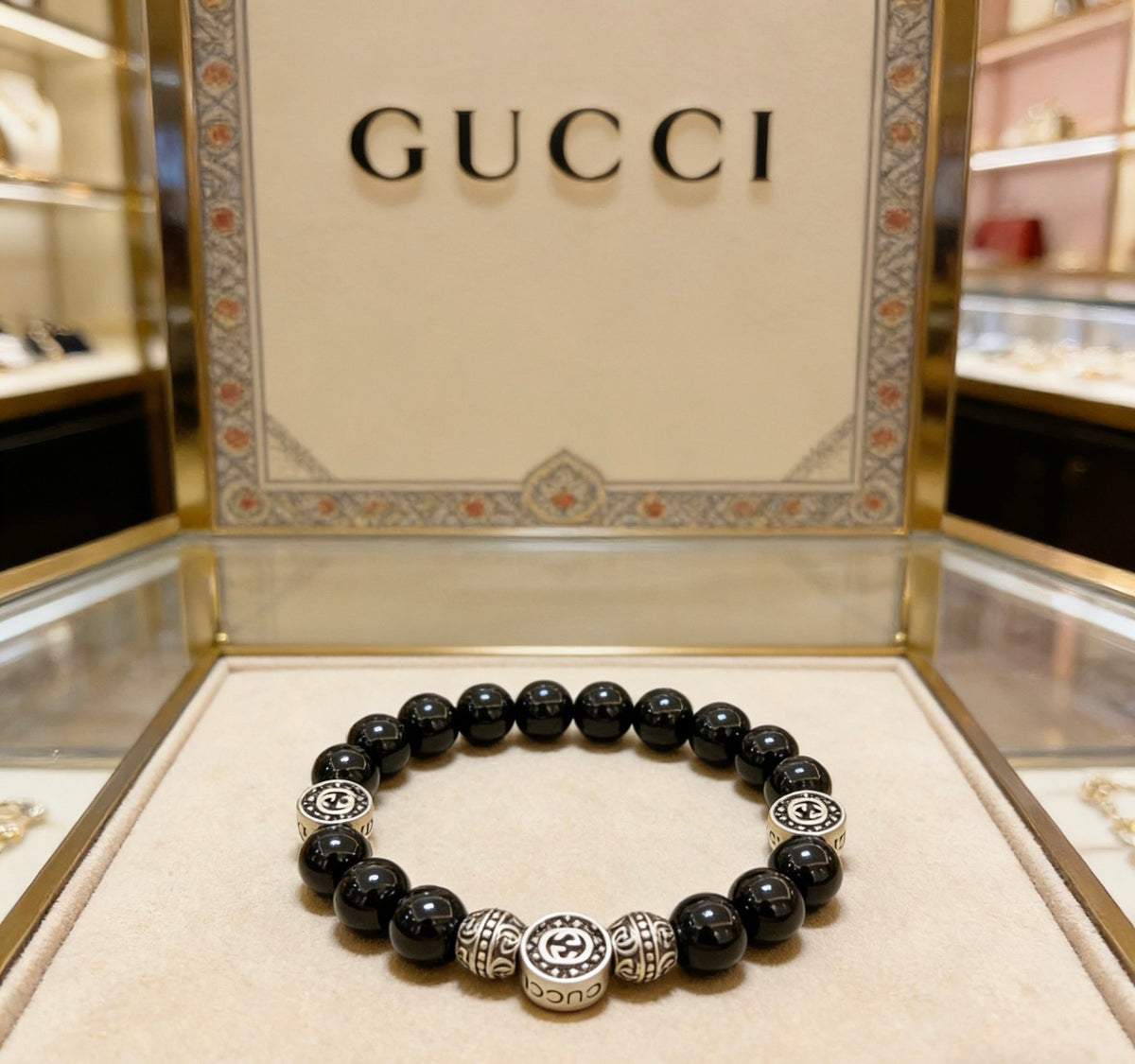 Gucci Anger Forest Interlocking G Black Agate Agate Antiqued Bracelet - album image 5