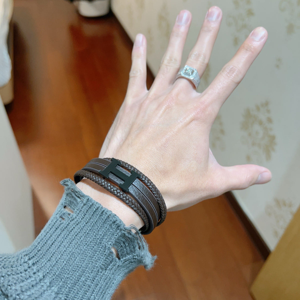 Hermès Black Leather Multiwrap H Bracelet with Silver-Tone Clasp - album image 3