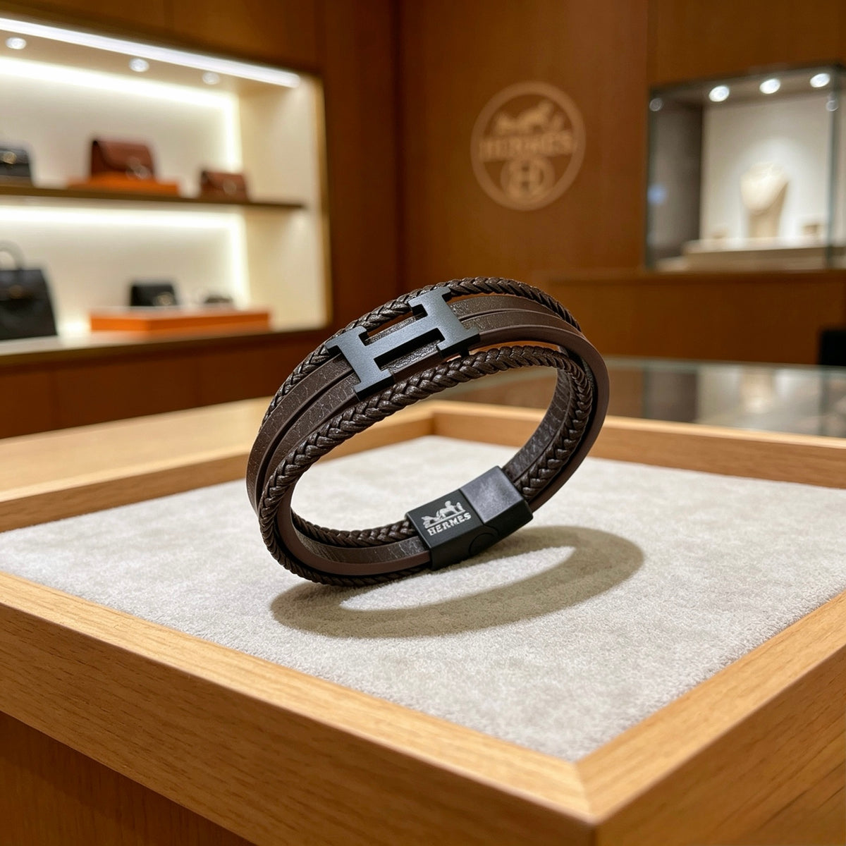 Hermès Black Leather Multiwrap H Bracelet with Silver-Tone Clasp - album image 5