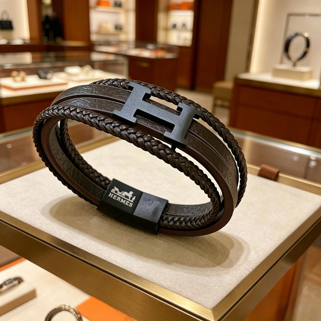 Hermès Black Leather Multiwrap H Bracelet with Silver-Tone Clasp - album image 2