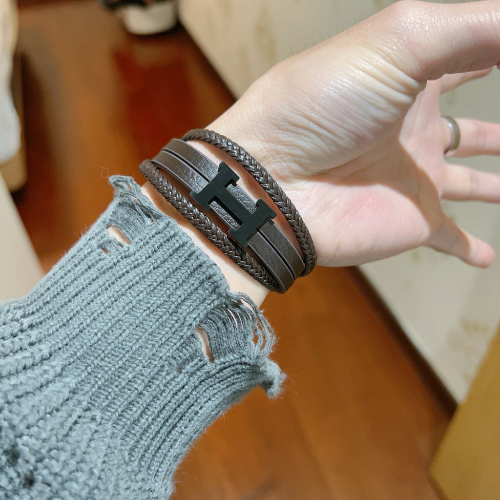 Hermès Black Leather Multiwrap H Bracelet with Silver-Tone Clasp - album image 4