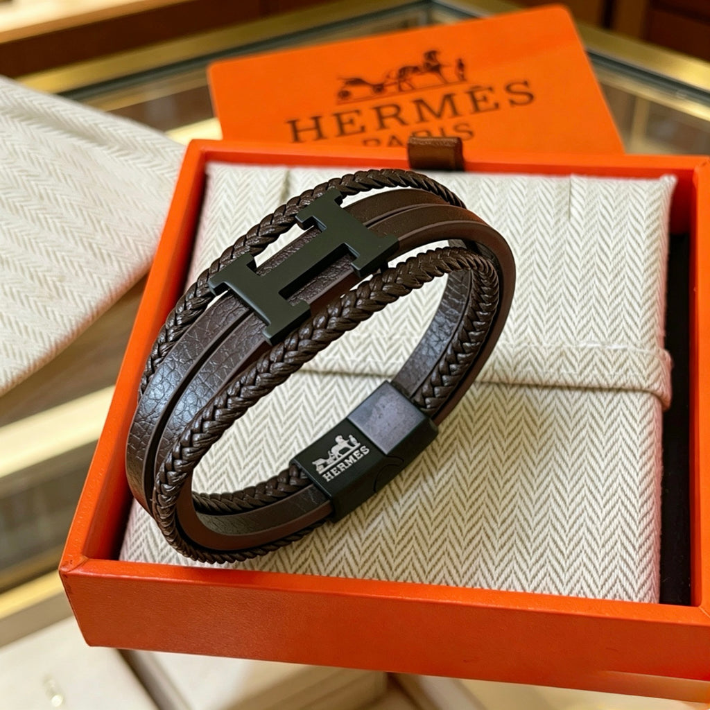 Hermès Black Leather Multiwrap H Bracelet with Silver-Tone Clasp - album image 9