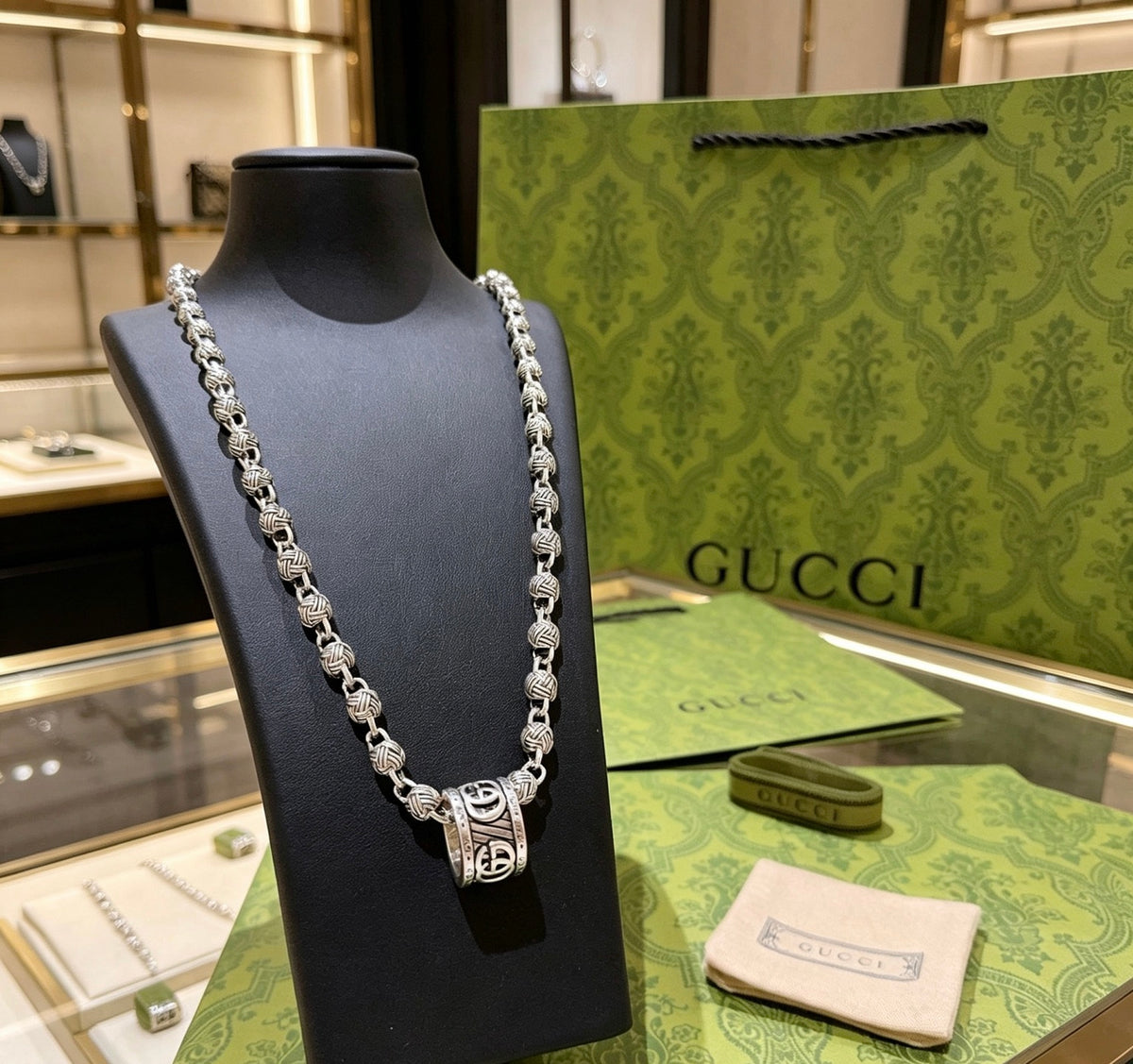 Gucci Anger Forest Interlocking G Antiqued Chain Necklace - album image 4