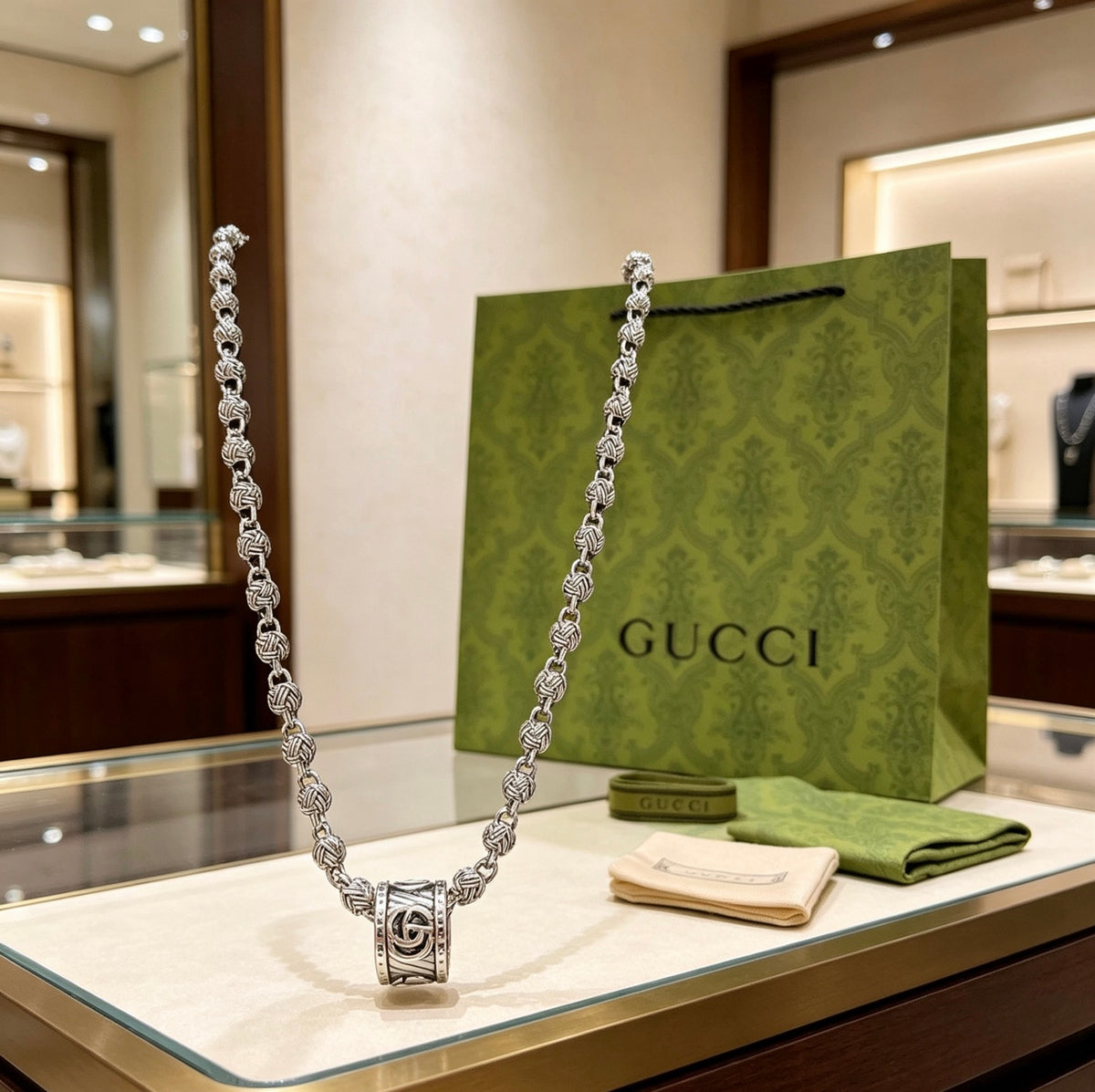 Gucci Anger Forest Interlocking G Antiqued Chain Necklace - album image 6