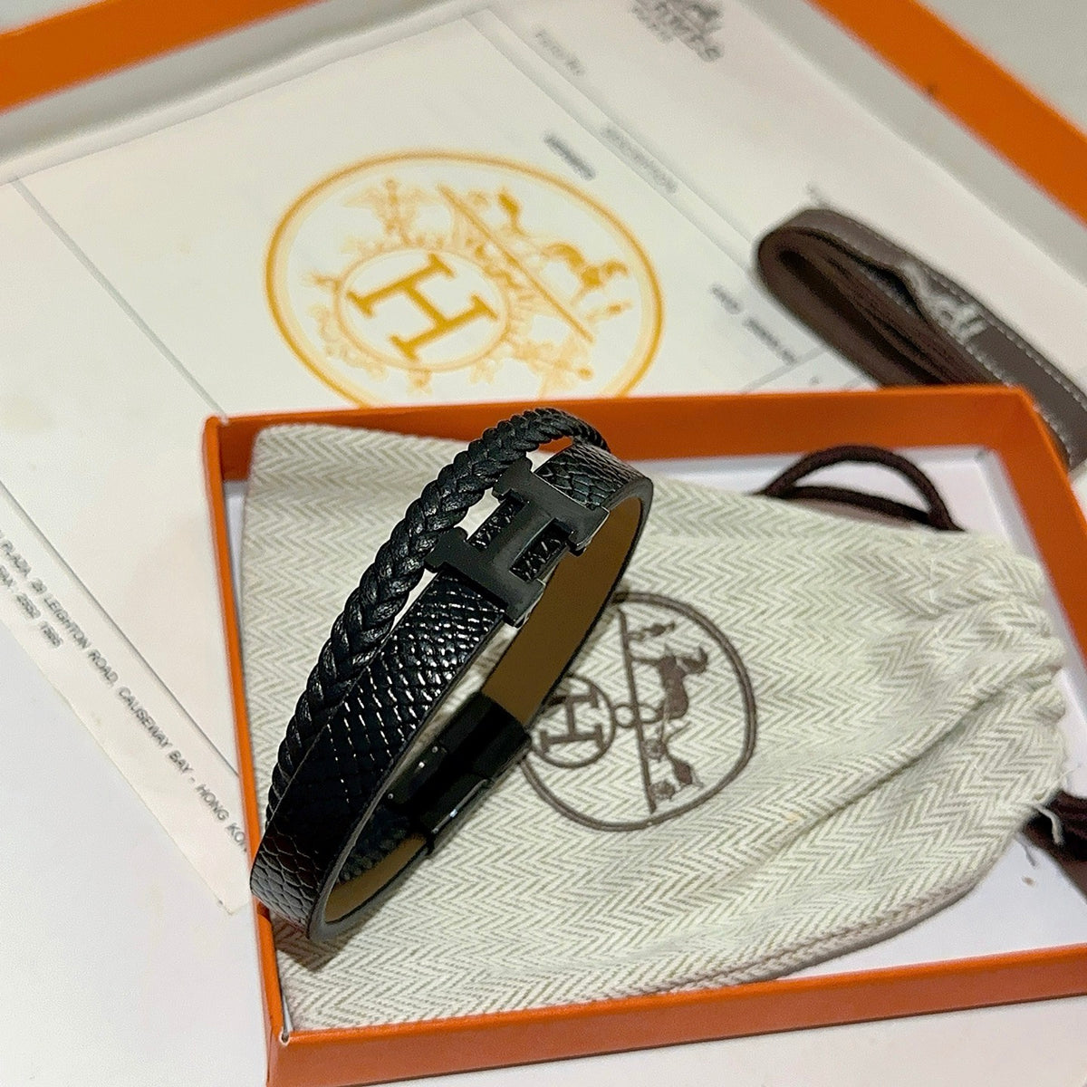 Hermès Black Leather Double-Wrap H Bracelet - album image 9