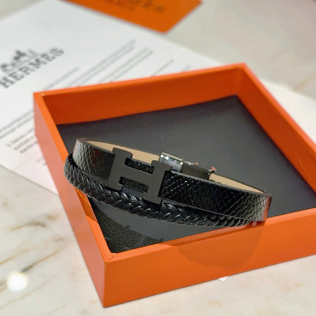 Hermès Black Leather Double-Wrap H Bracelet - album image 8