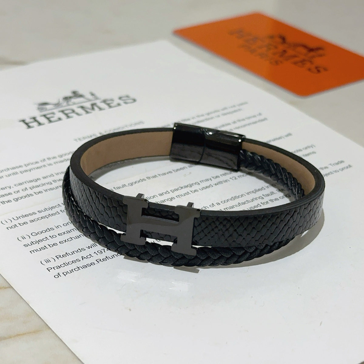 Hermès Black Leather Double-Wrap H Bracelet - album image 1