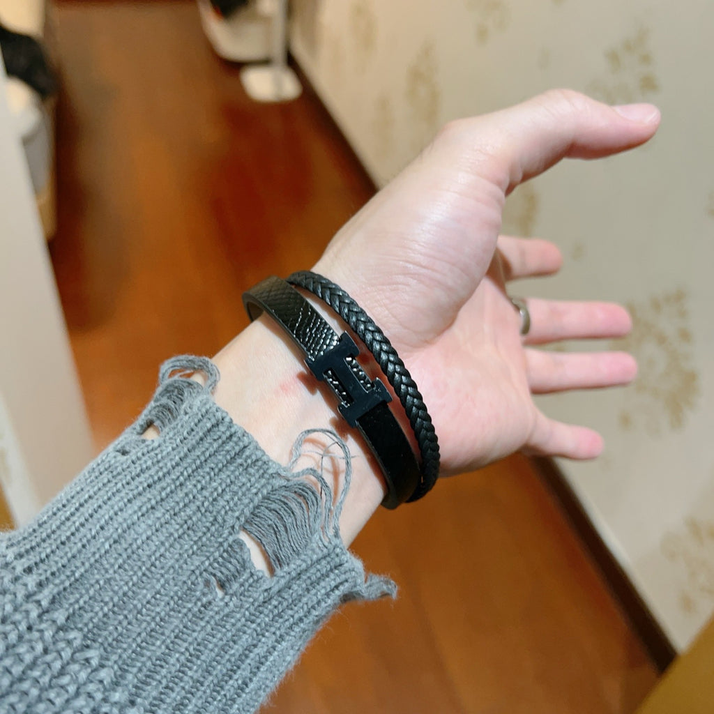 Hermès Black Leather Double-Wrap H Bracelet - album image 4
