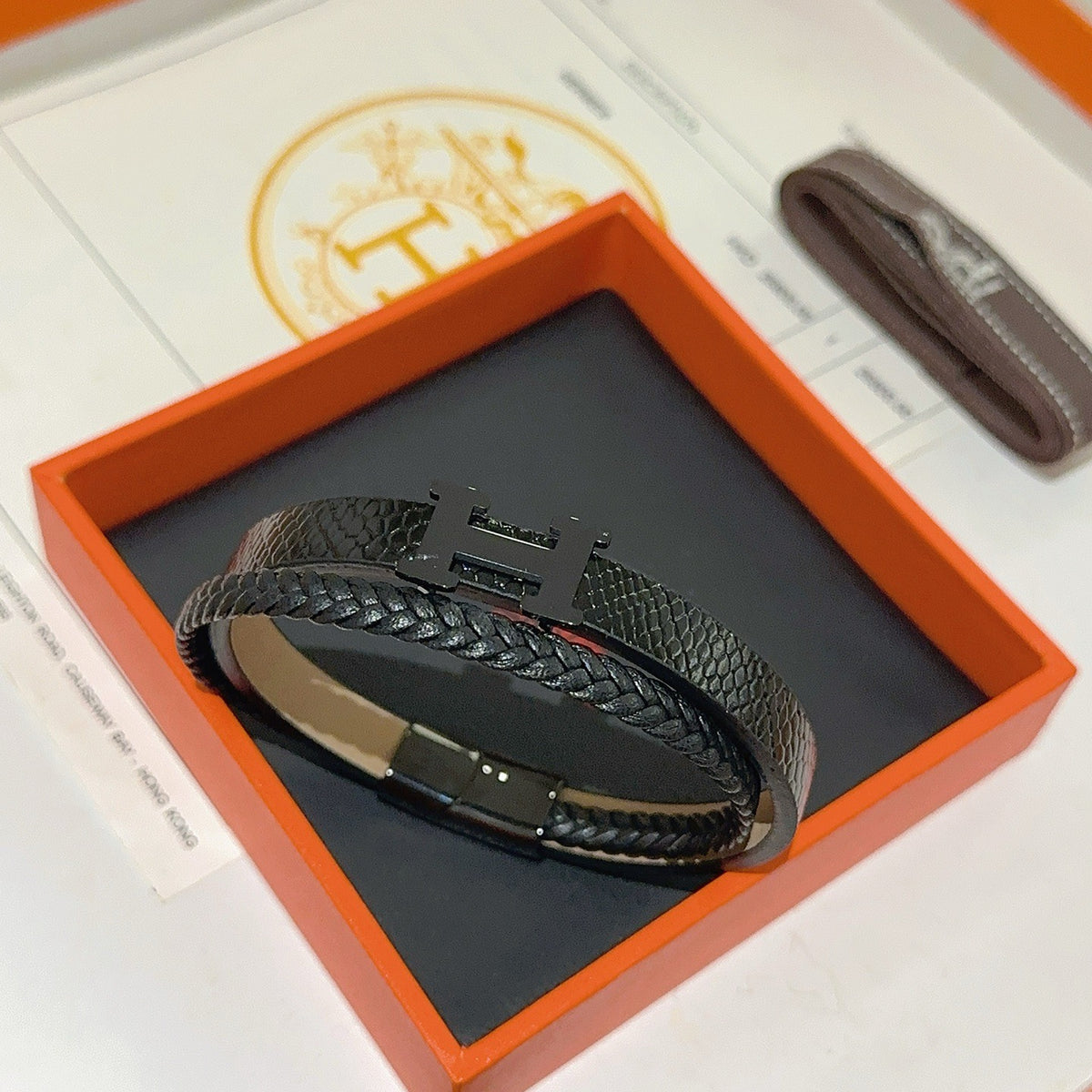 Hermès Black Leather Double-Wrap H Bracelet - album image 2