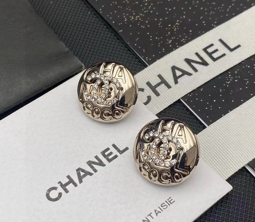 Chanel Silver-Tone Round Medallion Stud Earrings - album image 2