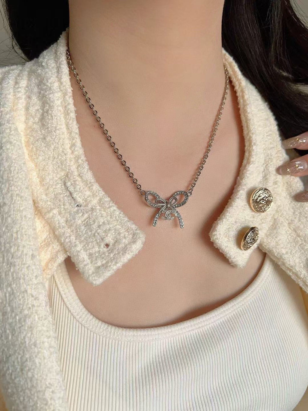 Chanel Interlocking C Bow Butterfly Necklace - album image 3