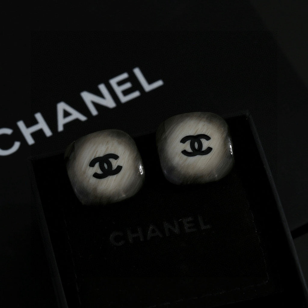 Chanel Dark Silver-Tone Domed CC Stud Earrings - album image 4