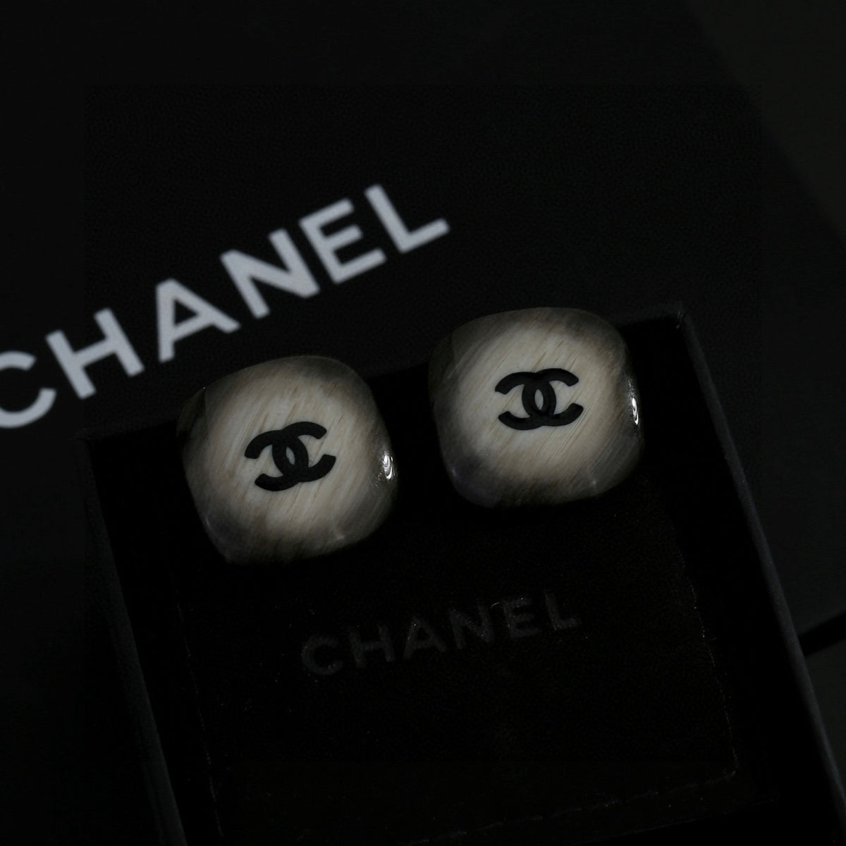 Chanel Dark Silver-Tone Domed CC Stud Earrings - album image 4