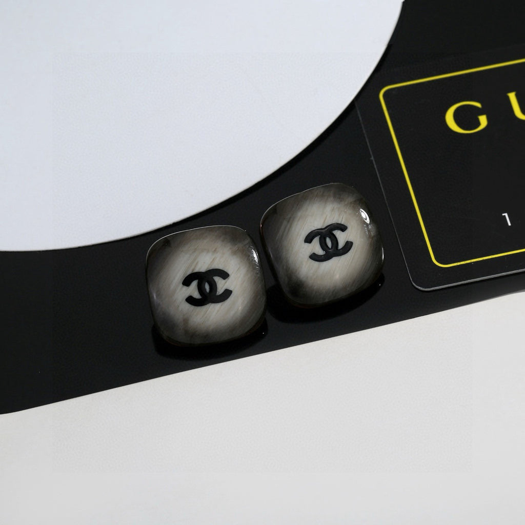 Chanel Dark Silver-Tone Domed CC Stud Earrings - album image 6