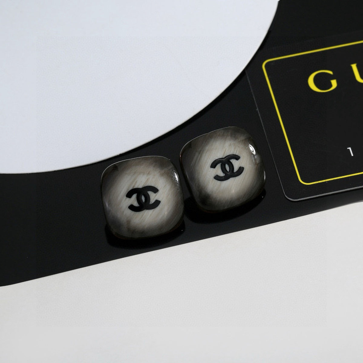 Chanel Dark Silver-Tone Domed CC Stud Earrings - album image 6