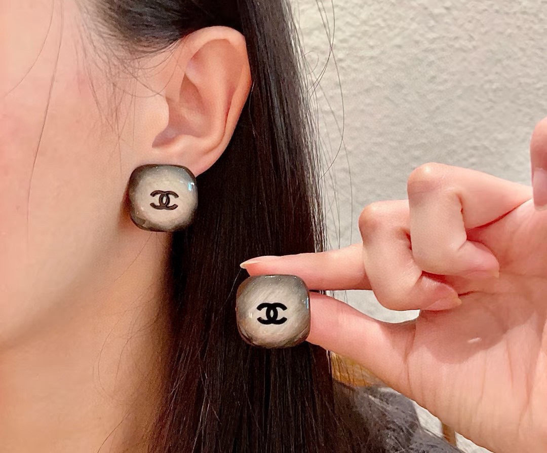 Chanel Dark Silver-Tone Domed CC Stud Earrings - album image 2
