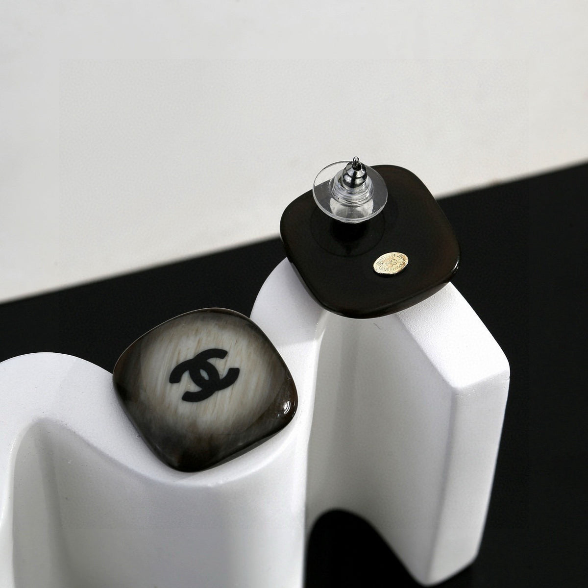 Chanel Dark Silver-Tone Domed CC Stud Earrings - album image 5