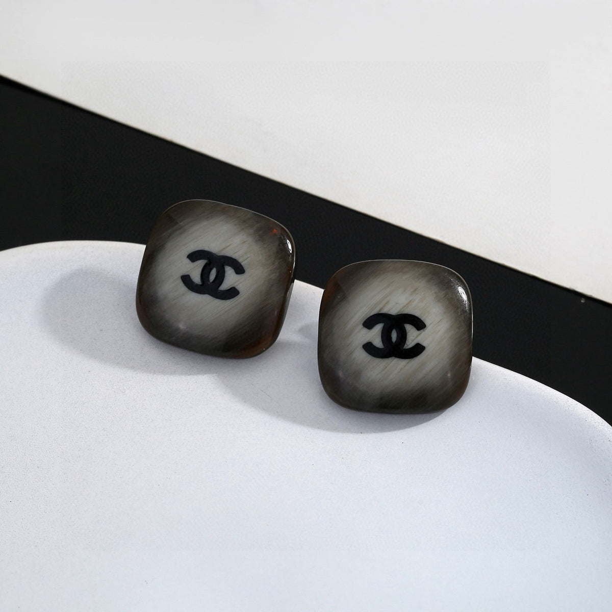Chanel Dark Silver-Tone Domed CC Stud Earrings - album image 1