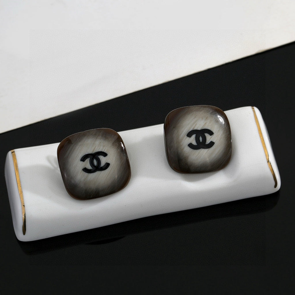 Chanel Dark Silver-Tone Domed CC Stud Earrings - album image 3