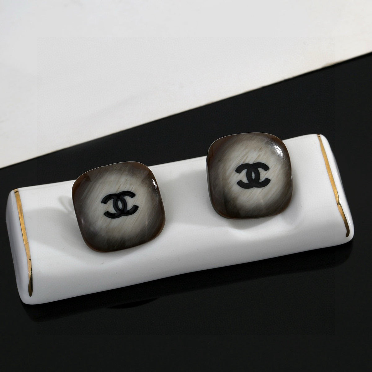Chanel Dark Silver-Tone Domed CC Stud Earrings - album image 3