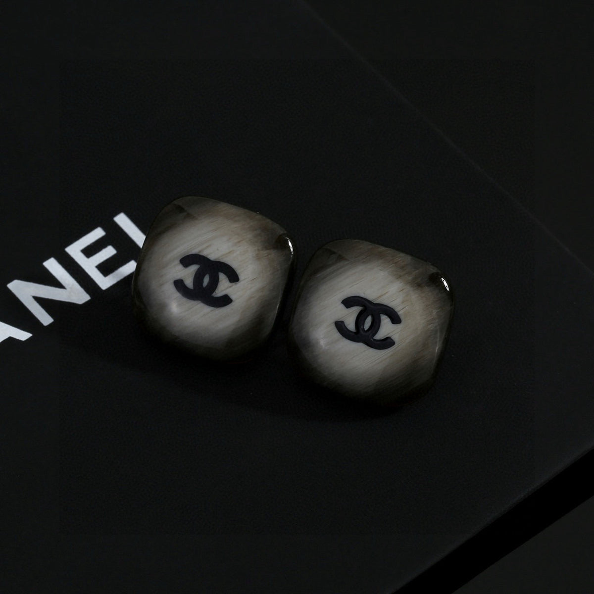 Chanel Dark Silver-Tone Domed CC Stud Earrings - album image 7